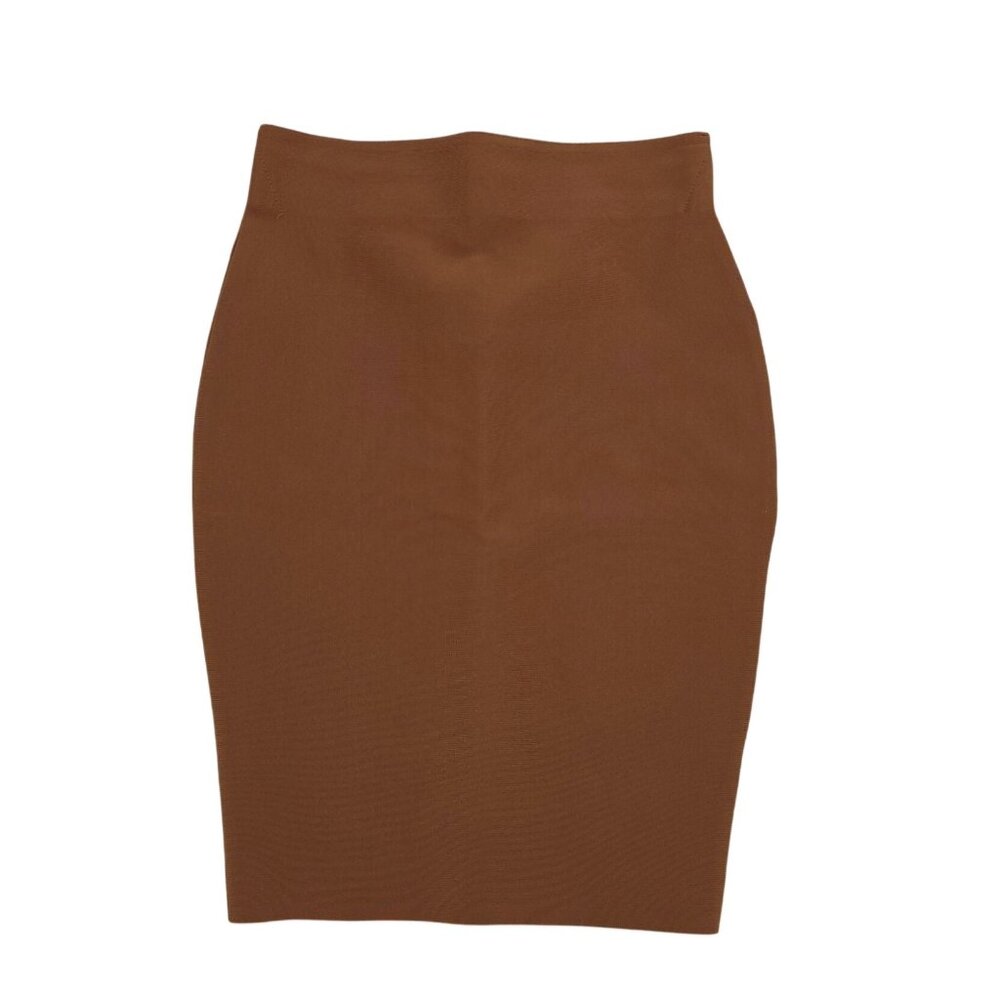 Brown Bandage Pencil Skirt High Waist Stretchy Fitted, M